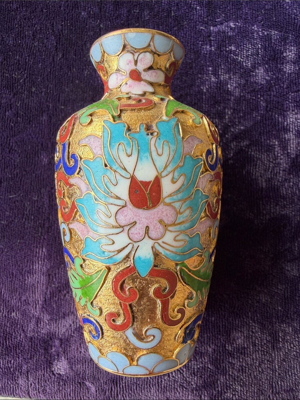 Vintage golden floral cloisonné vase, Chinese Antiques